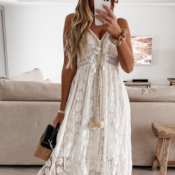 New White Lace Sundress Beach Festival Dress - Picture 2 of 9
